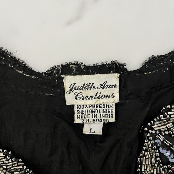 Judith Ann Vtg silk Patchwork Embroidered jacket Quilted sequin Embellished Sz L - Picture 3 of 15